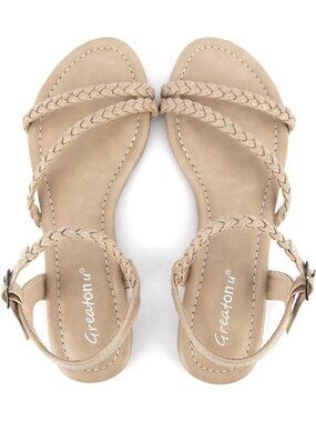 Women’s Beige Summer Gladiator Flats Slip On Sandals Open Toe Slingback Shoes